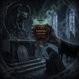 When the cold dread hand of death lies heavy on your heart, when all hope of love is lost and your world torn apart, jagermeister, jagermeister, the sweetest blood from the venis of pan, bachus, dyonisis, lift me up to the lips of isis!