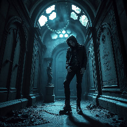 a cute goth boi wearing tight pvc jeans and New Rock boots hanging out in an abandoned Victorian mausoleum