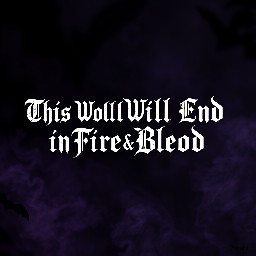 Create a dark gothic poster in the same style as the reference image, with a black-and-deep-purple smoky horror background and sharp jagged blackletter typography. The central title must read This World Will End In Fire & Blood exactly, with no quotation marks. Make the text bone-white, distressed, and Dracula-themed, with tall spiky letterforms and a sinister Victorian vampire feel. Keep the composition bold and high-contrast, with subtle bat silhouettes and an eerie, theatrical atmosphere.