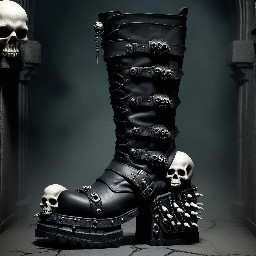 new rock reactor boots with skull details, in a display designed like a sepulchre